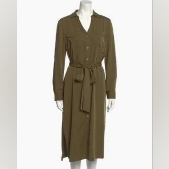 Halston khaki green  button down midi dress NWT - Picture 1 of 6